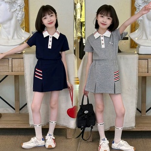 半身裙洋气两件 女童polo衫 套装 2025新款 学院风超好看儿童运动裙裤