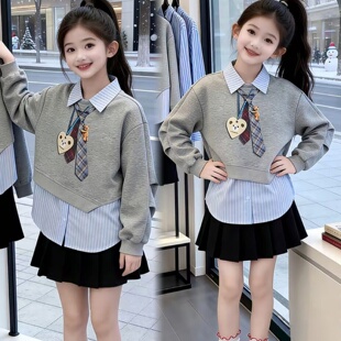 女童春装卫衣2026新款洋气衬衣领中大童春秋超洋气时尚潮流上衣潮