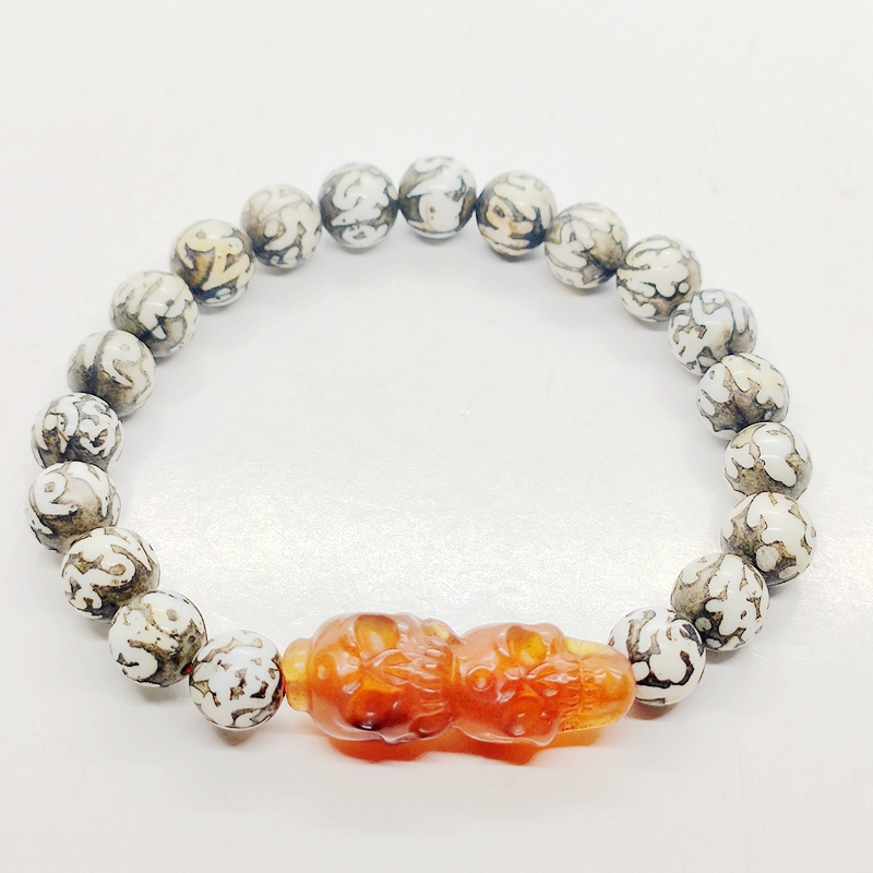 原创设计手编孤品西藏文创天珠雕刻尸陀林主海螺六字真言咒珠手链