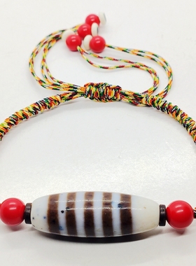 朱砂西藏天珠手工编织五彩绳现货