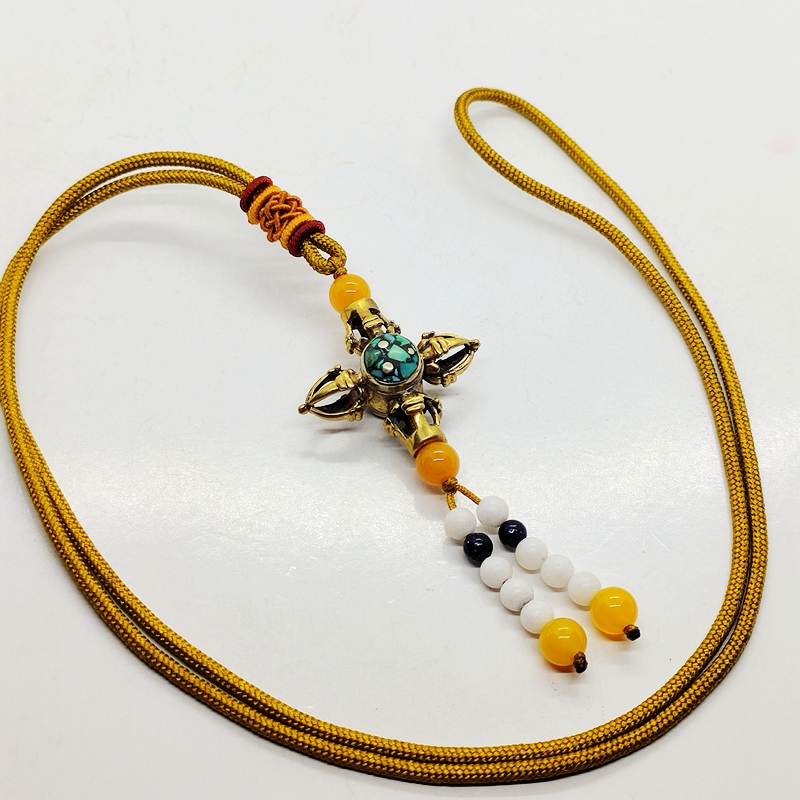 佛系西藏民族风黄铜镶嵌绿松石十字金刚降魔杵吊坠项链百搭配饰