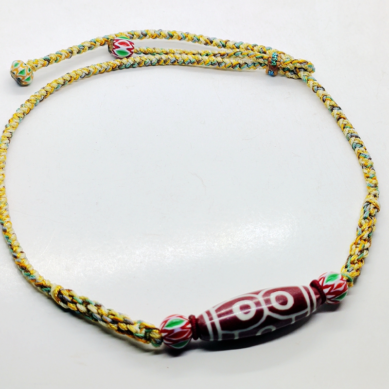 原创设计手工编织锁骨项链朱砂材质六眼西藏天珠个性复古民族风