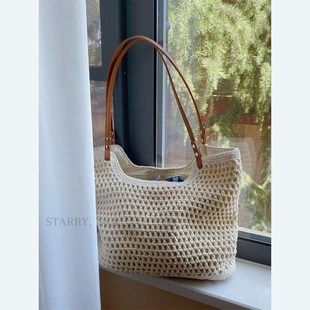 大容量编织包包2025新款 春夏沙滩假日草编包女单肩托特包通勤优质