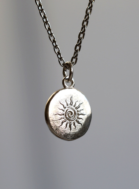 足银手工太阳纹小吊坠项链百搭