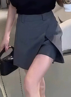春夏不规则设计感半身裙裤大码西装a字短裙灰色miu系高腰显瘦裤裙