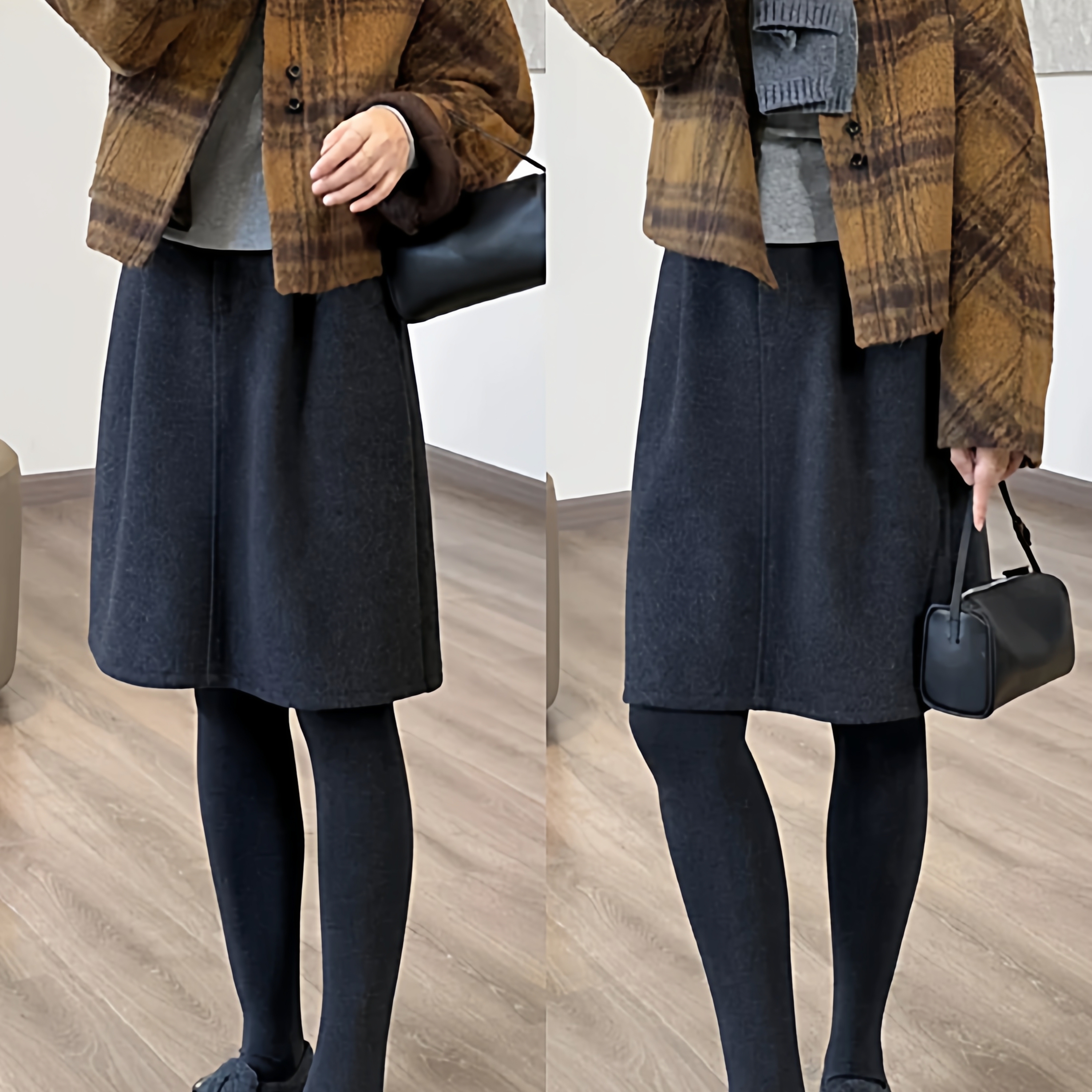 简约高腰毛呢半身裙秋冬A字中裙韩系显瘦藏肉极简风miu系灰色短裙