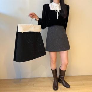 大码 秋冬闪闪加厚毛呢短裙高腰显瘦半身裙小个子百搭a字裙防走光