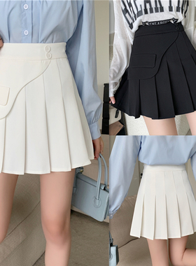 白色百褶裙女春夏短裙2025新款掐腰高腰半身裙黑色显瘦a字学生裙