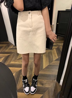 日系白色牛仔短裙半身裙女夏季2025新款高腰显瘦防走光a字包臀裙