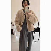 羊羔毛外套女韩版 百搭 时尚 宽松2025新款 羊剪绒皮草外套女圆领短款