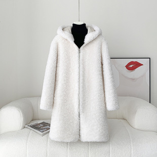 新款羊羔毛外套羊剪绒大衣女中长款时尚轻奢毛毛皮草外套冬季连帽