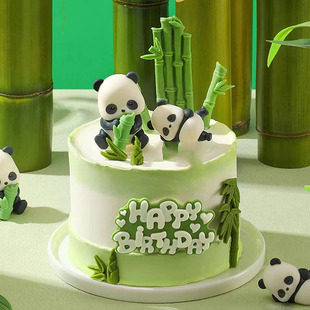 网红熊猫套装也是猫绿竹巧克力蛋糕装饰摆件烘焙插件巧克力成品