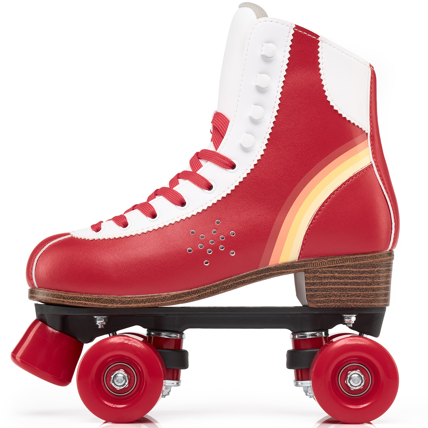 世纪福虎专业复古红色双排轮滑鞋花样滑冰溜冰鞋男女款溜冰鞋