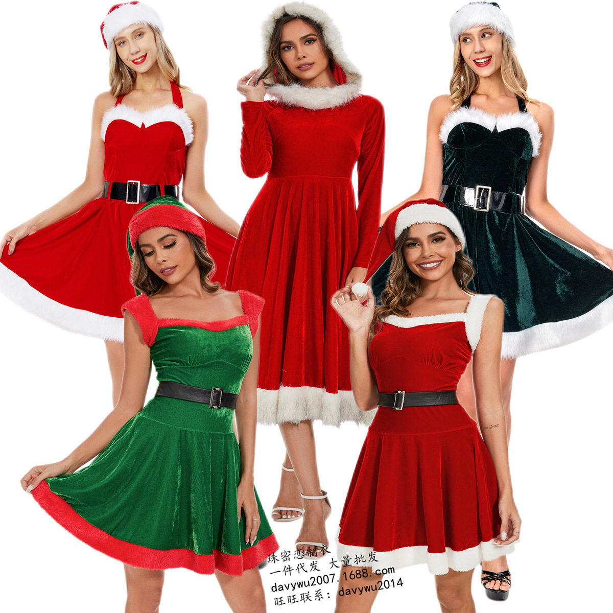 COS成人圣诞老人新款圣诞节服装红绿圣诞装派对聚会装演出服