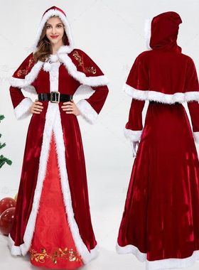 圣诞节服装圣诞节欧美狂欢女王舞会派对服红圣诞裙演出披肩服装