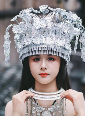 银色节日苗族女不变色苗族银帽