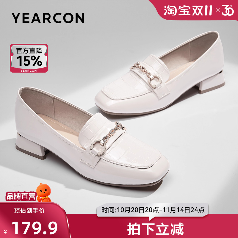 方头粗跟乐福鞋意尔康通勤风