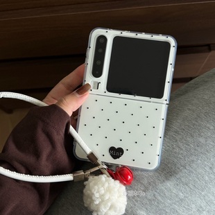 5硬壳OPPO n3flip荣耀Vflip2挂绳nova 黑白波点适用华为purax手机壳小米mixflip2保护套三星ZFLIP7 简约个性