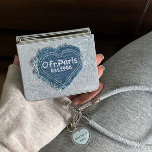 5荣耀Vflip2挂绳OPPOn3flip 美式 牛仔复古风适用华为PuraX手机壳小米mixflip2皮质保护套pocket2三星ZFLIP7