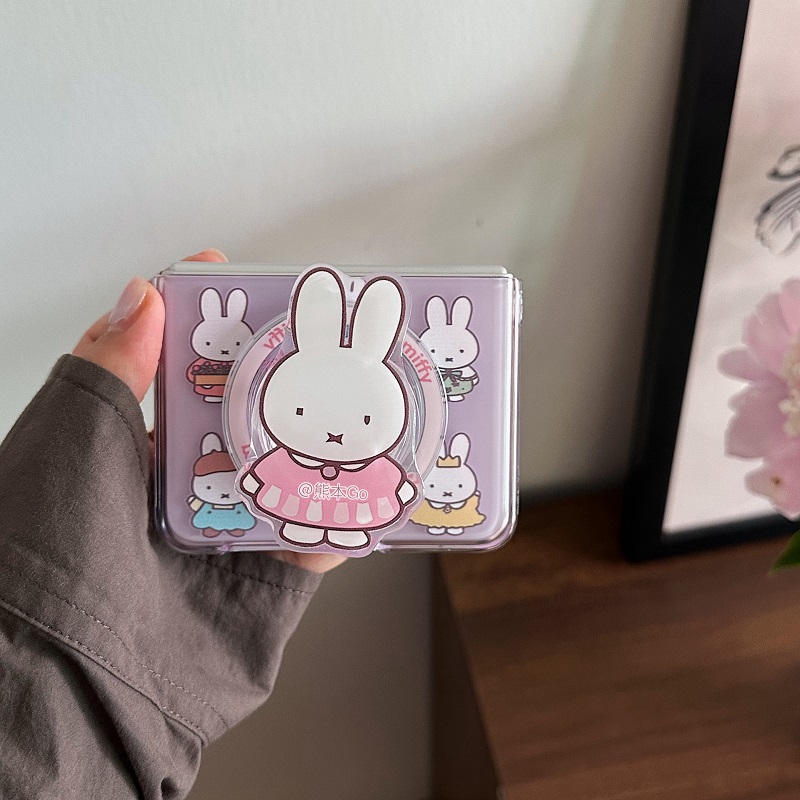 可爱立体兔子支架适用小米Mixflip2手机壳华为Purax磁吸保护壳pocket2三星ZFLIP6/5/n3flip挂链nova/VIVO荣耀
