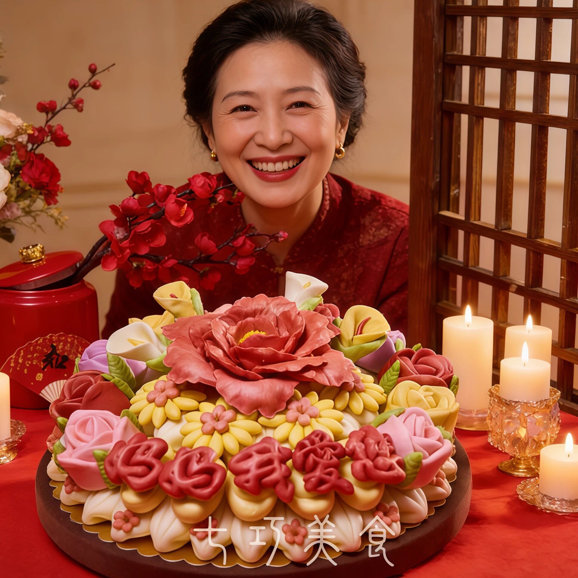 父母节花馍纯手工女士妈妈婆婆女神中式生日蛋糕玫瑰花节日三八礼