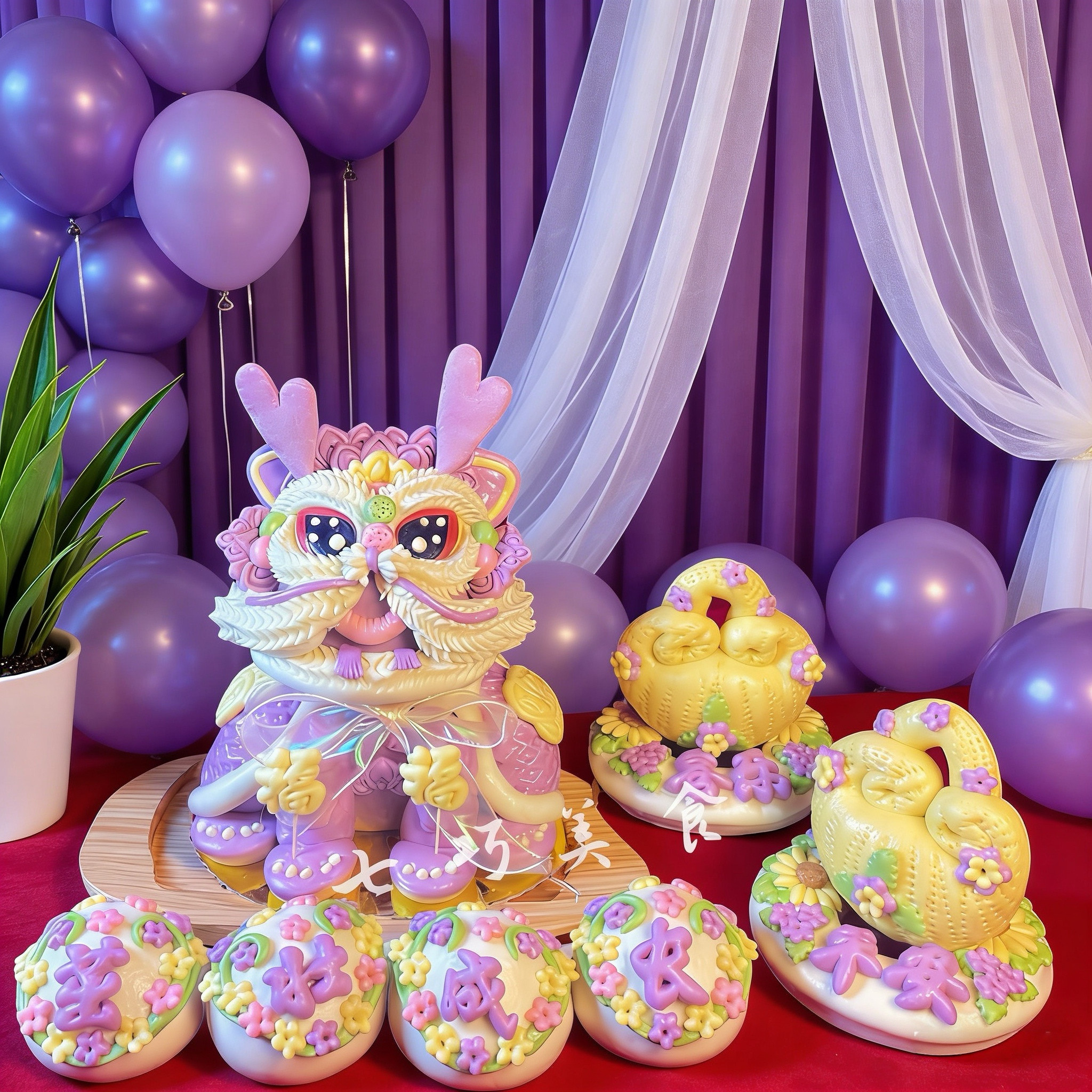 网红大醒狮胶东饽饽花样非遗传承儿童生日花馍满月百天宴周岁摆台