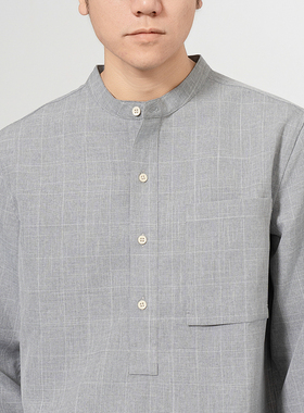 Arba设计 S188 春秋静奢轻通勤仿生麻格纹速干抗皱机能小立领衬衫