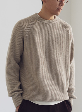 Arba设计 K30 冬秋春高级亚麻色复古美利奴羊毛羊绒套头针织毛衣