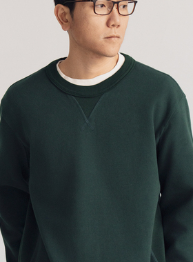 Arba设计 W75春秋静奢轻通勤复古墨绿纹理织面圆领套头卫衣