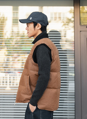 Arba设计 U02 冬高级复古灯芯绒重磅新国标90白鹅绒羽绒背心马甲