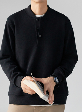 Arba设计 W52 春秋冬高级轻通勤新疆棉弹零压针织静奢黑卫衣POLO