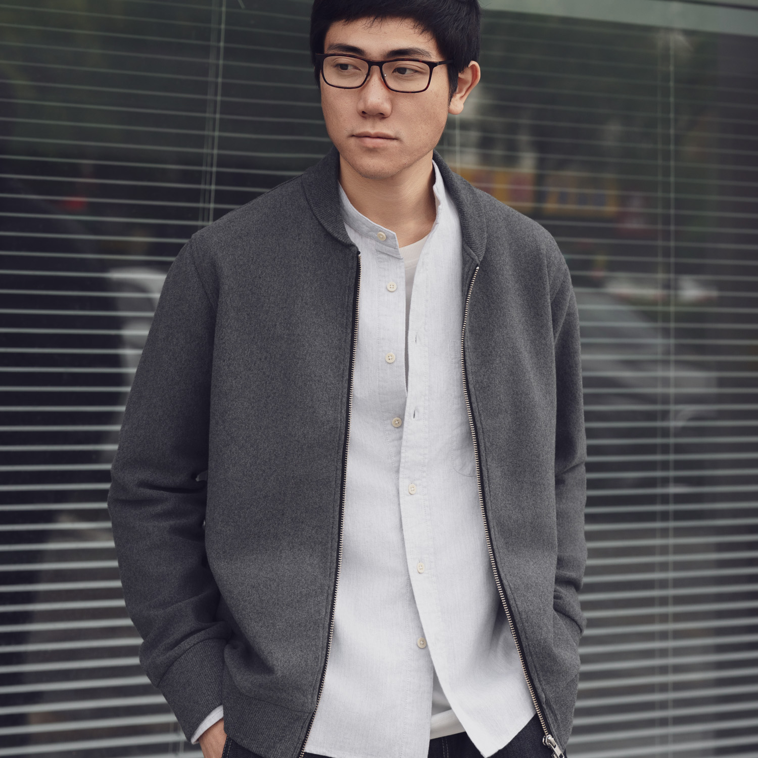 ARBA高级轻通勤棉质灰色针织夹克