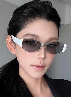 弗瑞姆眼镜韩版新款街拍高级感金属猫眼白色墨镜女Y2K太阳眼镜103