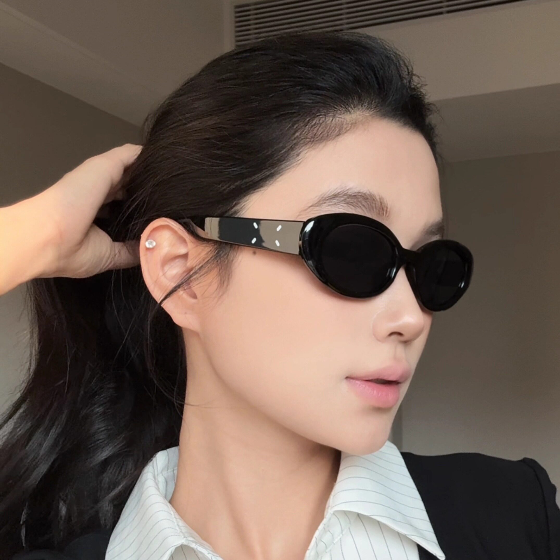 弗瑞姆眼镜小框墨镜个性时尚网红太阳眼镜四点装饰椭圆形墨镜316