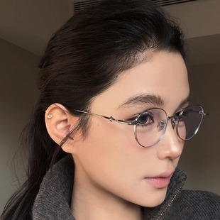 弗瑞姆同款 饰边框复古圆框防蓝光可配度数素颜308 金属框流星装