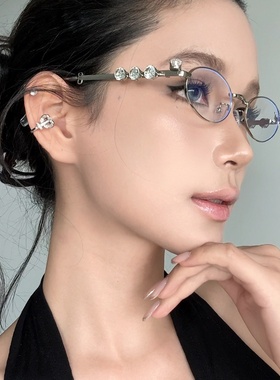 素颜高级感ins显脸小Y2K镶钻时尚金属复古太阳镜网红同款现货