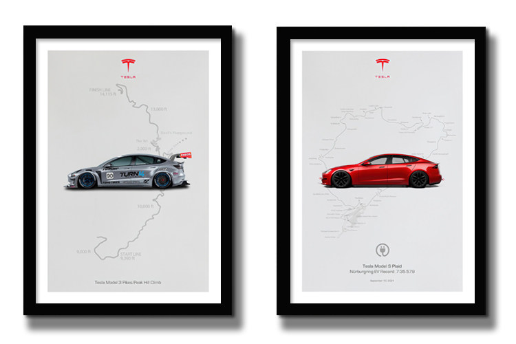 特斯拉汽车海报MODEL3派克峰MODELS纽北赛道装饰画现代简约画挂画