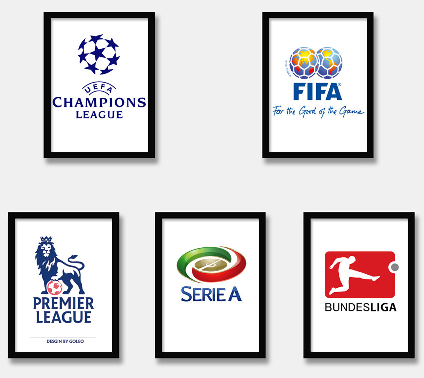 欧冠英超意甲德甲法甲西甲联赛logo有框画足球装饰画挂画墙画壁画