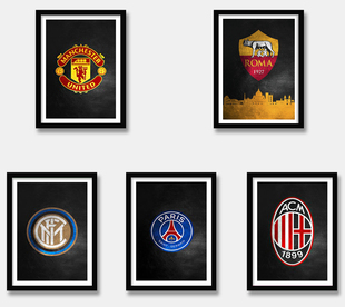 欧洲足球队徽海报装饰画巴萨国际米兰大巴黎罗马AC米兰队标挂画