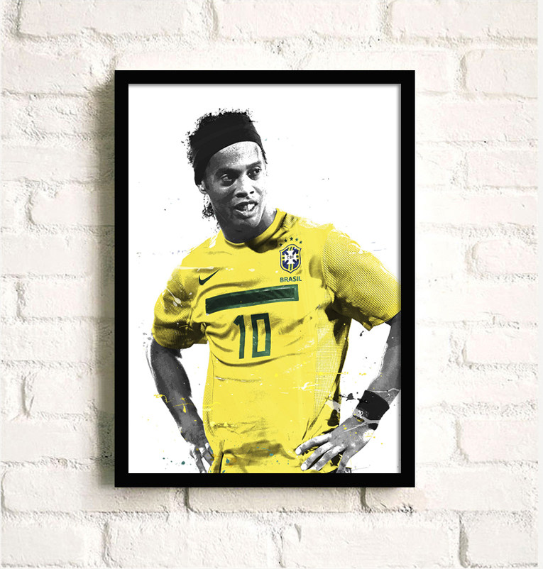 罗纳尔迪尼奥足球明星体育海报装饰画实木有框画挂画墙画巴西球星