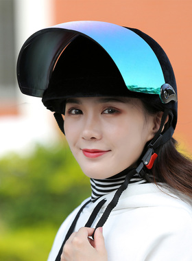 电瓶电动车头盔新国标女士丝绒马术防晒夏四季保暖半盔防雾安全帽