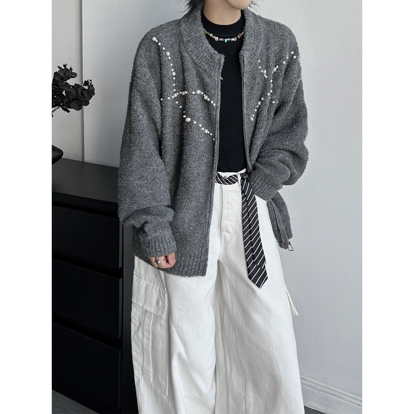 男女圆领慵懒休闲针织开衫外套潮