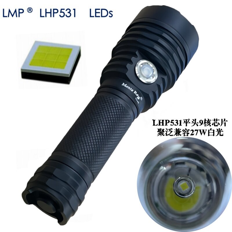 侧按USB口充电LHP531平头聚光泛光21700强光24W户外大功率手电筒