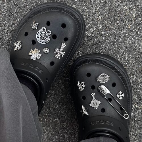 原创复古十字架回形针洞洞鞋鞋花适配crocs卡洛驰鞋扣洞洞鞋配饰