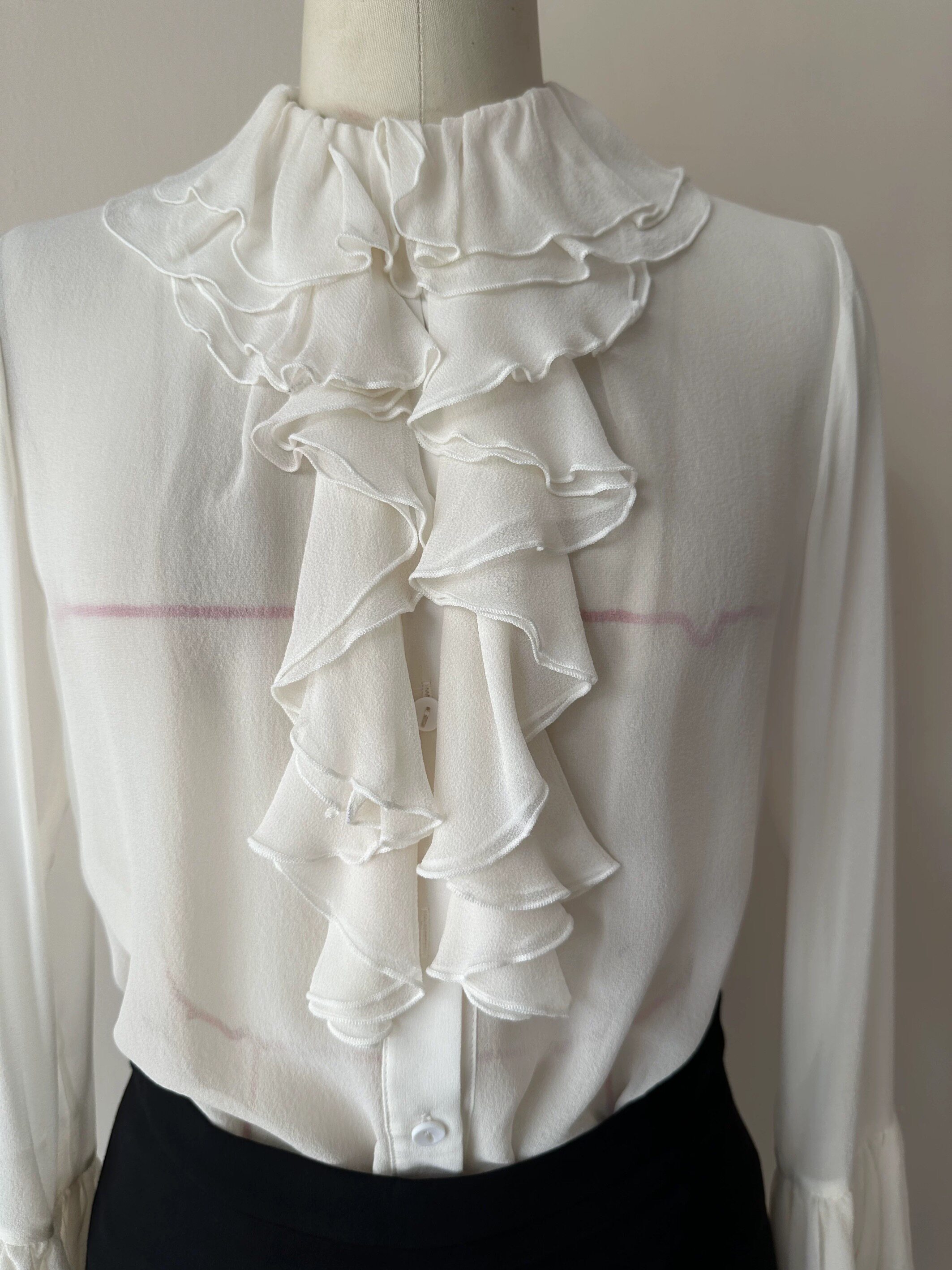 法式雪纺纱不透复古气质荷叶边衬衫女春夏秋新款设计感显瘦上衣