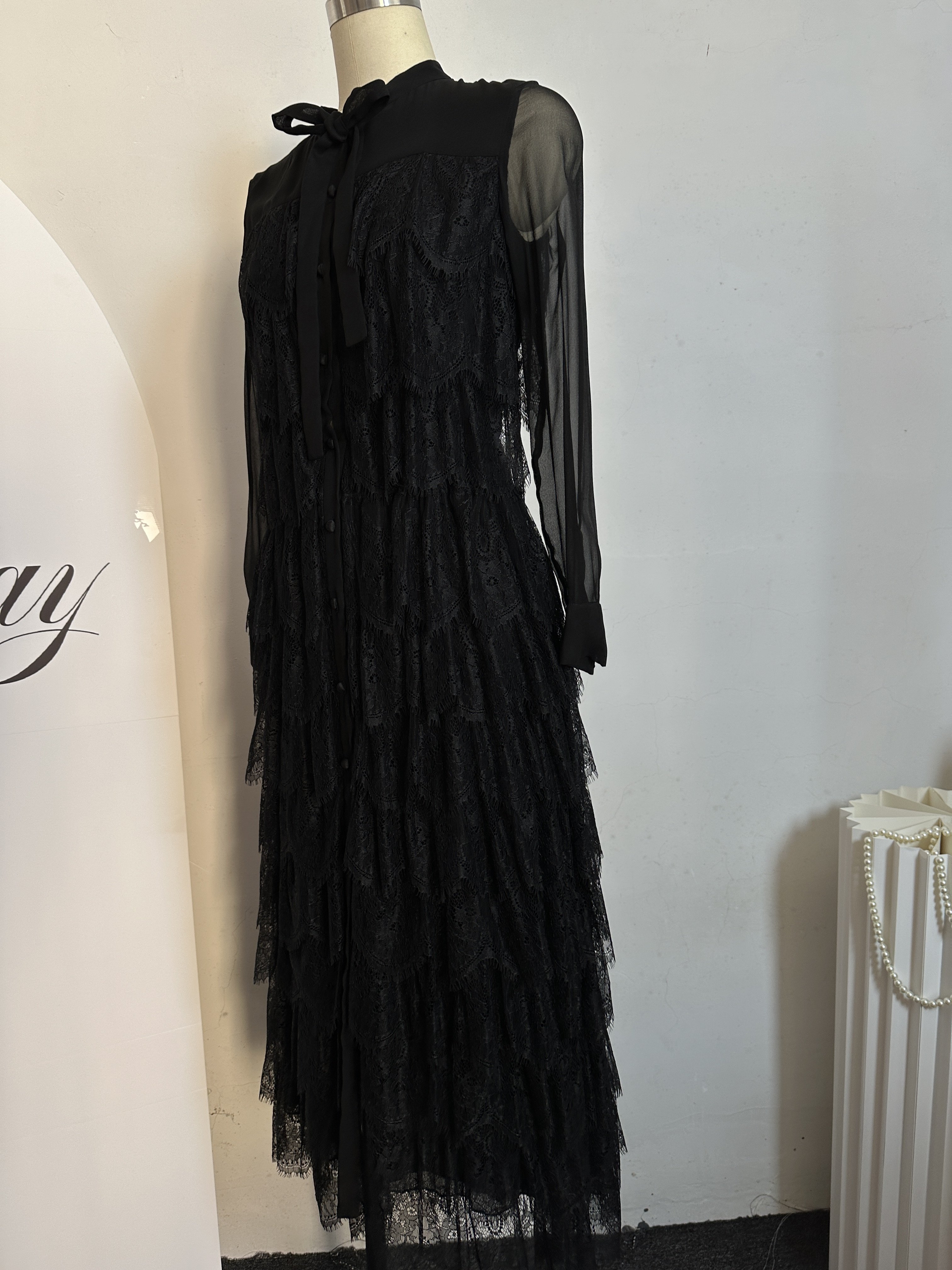 重工高端桑蚕丝拼接雷丝气质高雅长裙