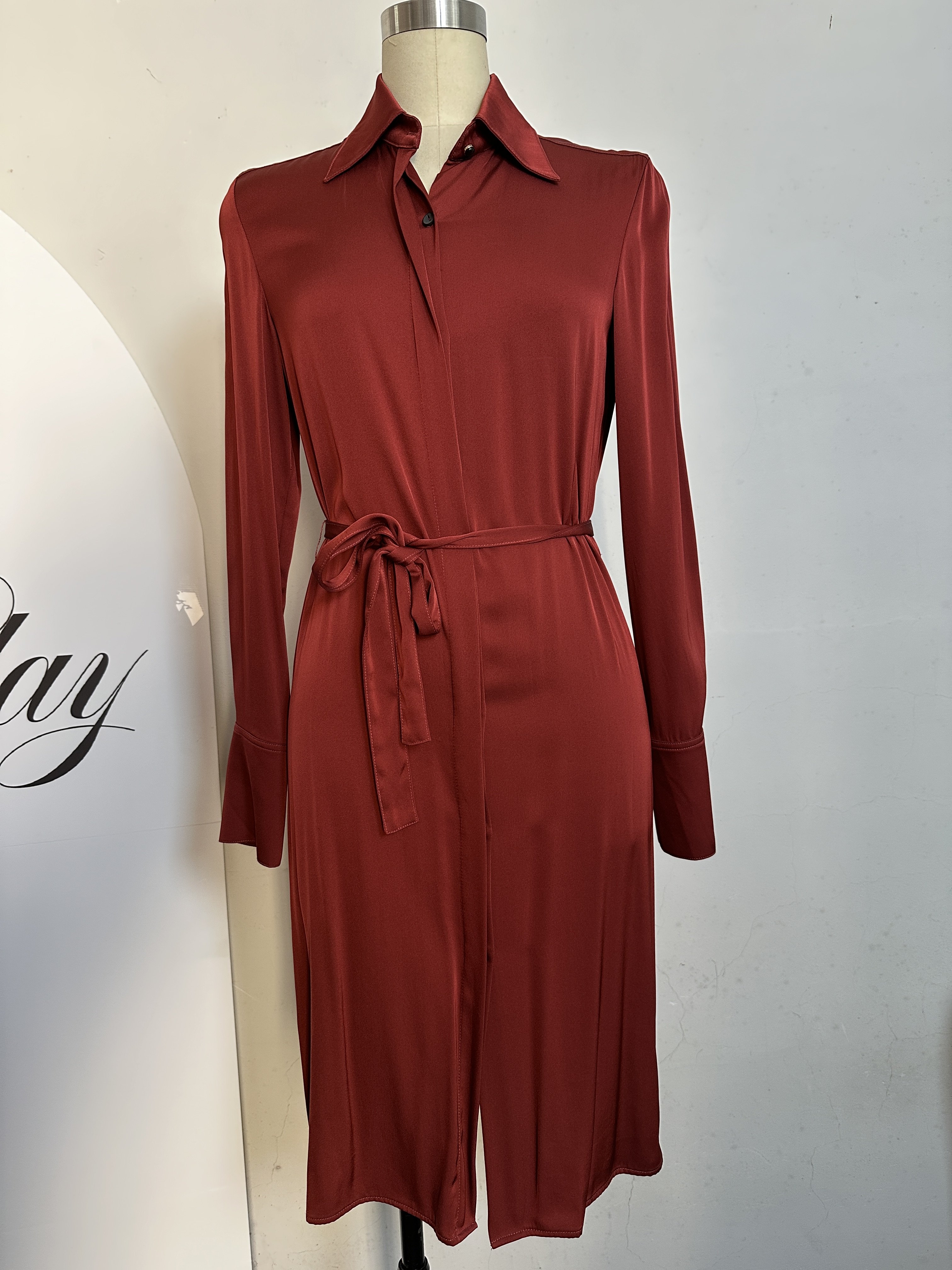 重磅桑蚕丝经典款式通勤休闲收腰衬衫裙子长裙连衣裙