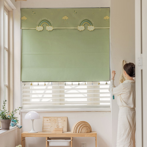 布之家卡通双层遮光升降罗马帘