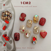 祝福快快乐乐 1CM2原创美甲 2024新年红美甲饰品钻材料合集