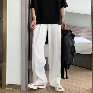 送腰带~夏季垂感冰丝休闲宽松直筒裤 501-1-K296-P45图片